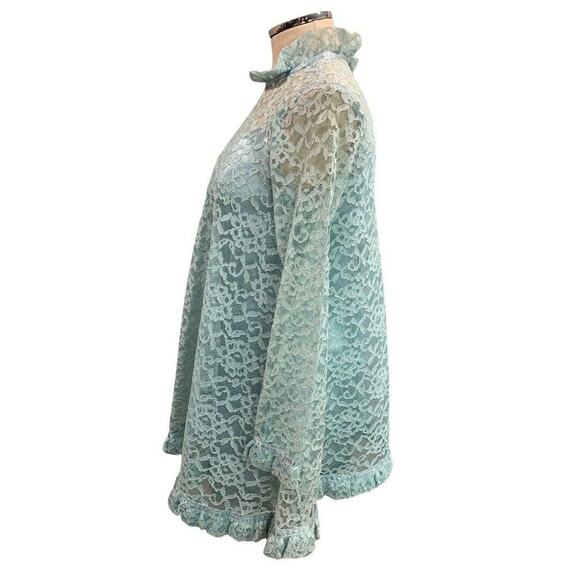 Vintage Aqua Swing Shift Mini Dress Vintage 1960s Lace Overlay Satin - Picture 4 of 10